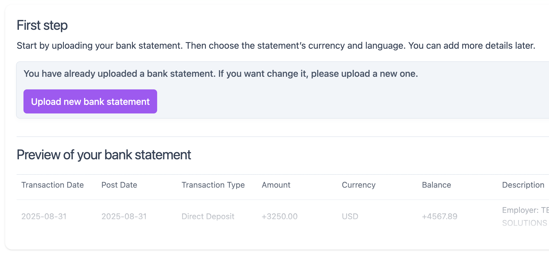 Upload your bank statement