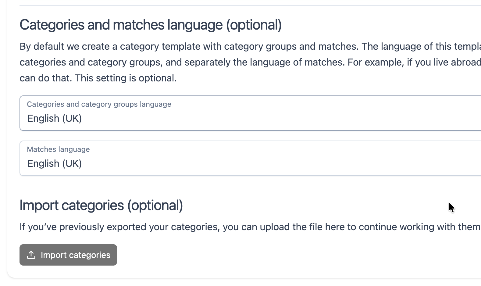 Import categories